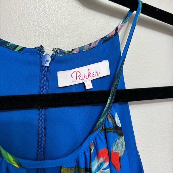 Parker Sleeveless Halter High-Low Ruffle Dress in Blue Floral - Size 6 - Picture 4 of 6